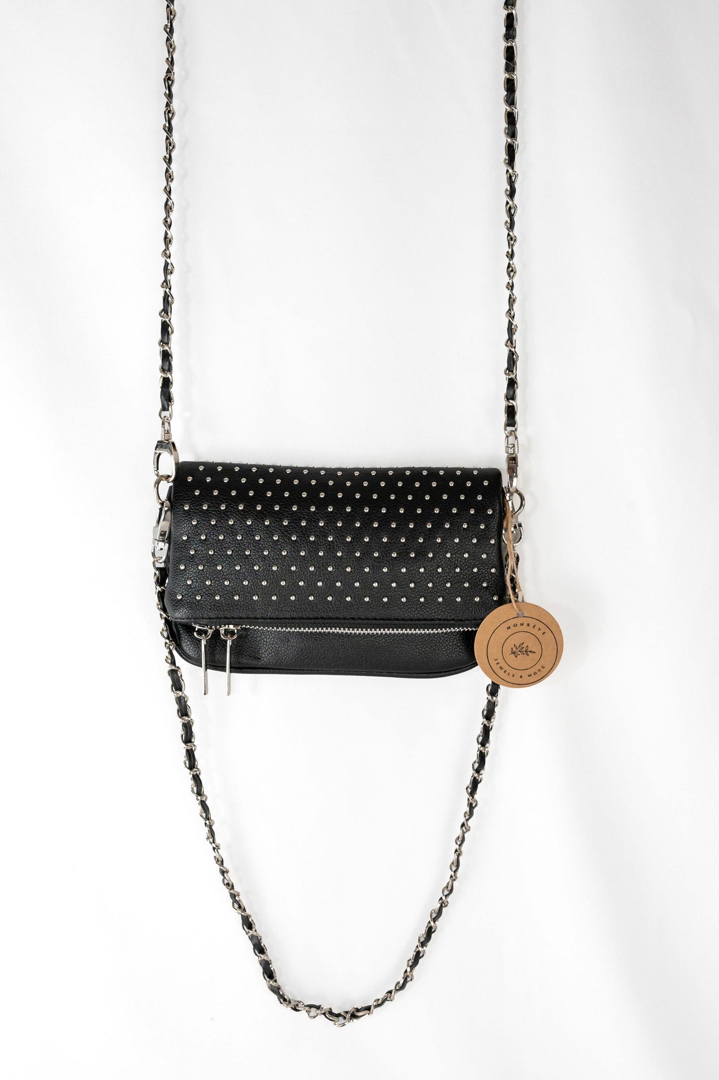 BOLSO DOBLE CADENA TACHUELAS NEGRO